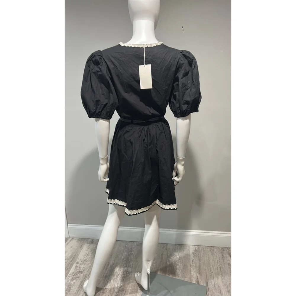 Ulla Johnson Wilda Black Cotton Puff Sleeve Mini Dress Size 12 - Picture 10 of 14